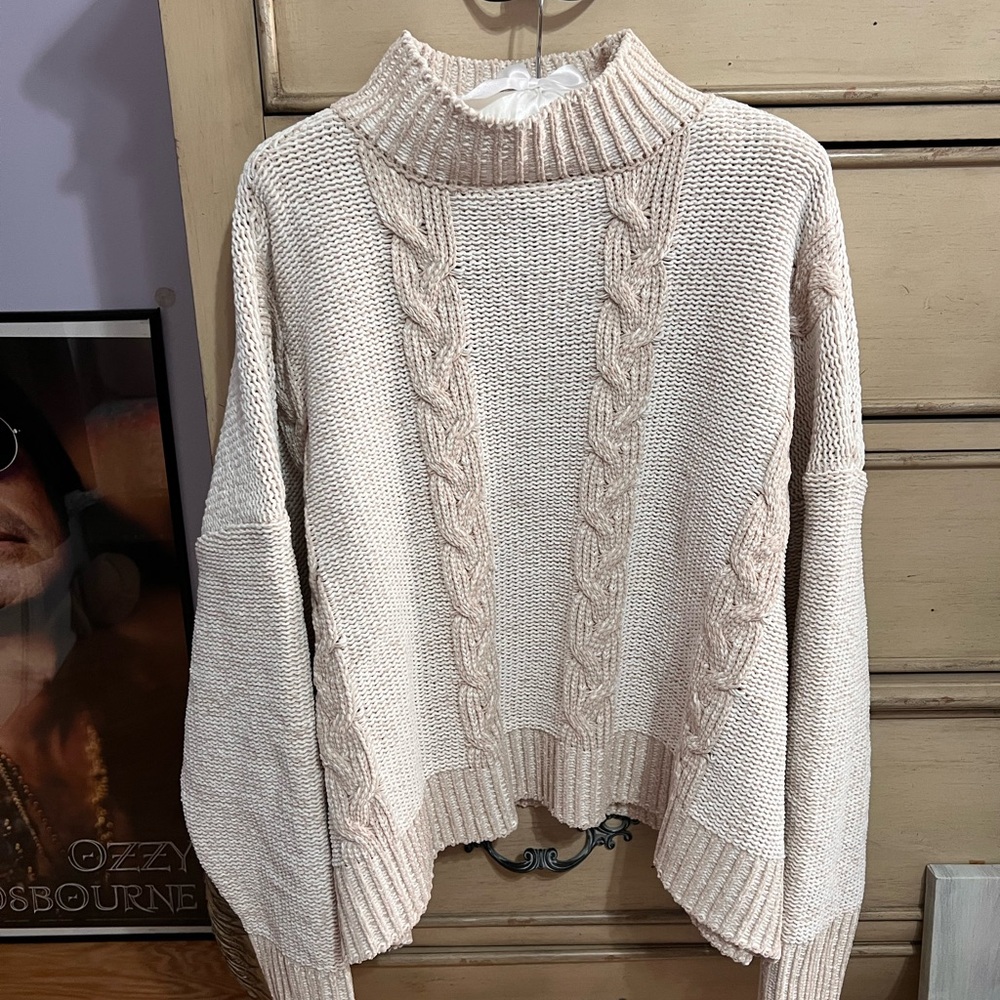 GENERATION Y Cream Cable Knit Turtleneck Sweater